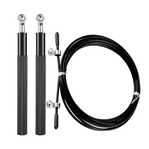 Aluminum Alloy Jump Rope with Ball Bearings – Skipping Rope for Speed Training, Non-Slip Grip and Adjustable PVC Cable - color: Black
