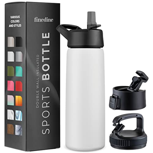 FineDine Insulated Water Bottle with Straw, 25 Oz, Pure Pearly White - color: Pure Pearly White, size: 25 Ounces