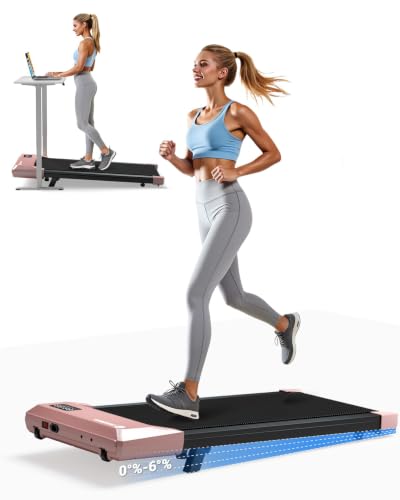DeerRun Under Desk Walking Pad Treadmill for Home Office & Small Spaces, 6% Manual Incline, 0.6–3.8 MPH Walking Speed, 2.5 HP, 300 lb Capacity, App & Remote Control - color: Rose Pink