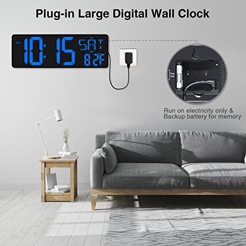 XREXS 17.2 Inch Large Digital Wall Clock with Remote Control - color: Blue