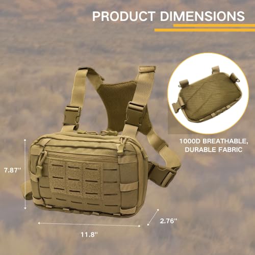 Tactical Chest Pack for Men, Molle Chest Rig Pouch with CCW Compartment for Hiking, Outdoor Adventure, Travel and EDC Khaki - color: Khaki
