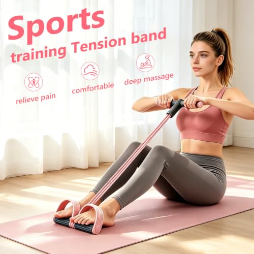 Pedal Resistance Band with Handle - size: 6 Levels（Pink ）