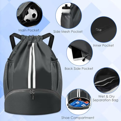 BROTOU Soccer Bags, Football Backpack, Volleyball Bag, Drawstring Backpack - color: Dark Gray