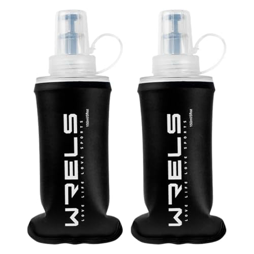 WRELS TPU Soft Flask Lightweight Portable Reusable Water Bottle,BPA Free Collapsible Flask for Hydration Pack in Running Hiking Cycling and Marathon - color: 150ml/5.07oz-2 Pack-Black