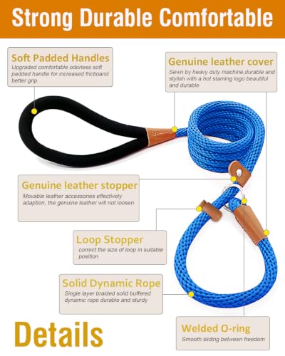 lynxking Dog Leash Slip Lead, Braided Padded Loop Leash 5ft 6ft 8ft - color: Blue