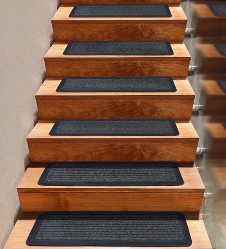 Stair Treads — 6 Pack 10x30 inch Polypropylene Rubber Stair Mats - color: Black Grey, size: 6 Pack