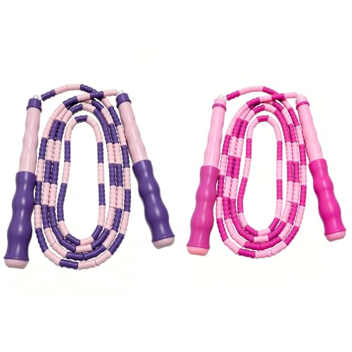 2PCS 9.2Ft Soft Beaded Jump Rope, Adjustable Tangle-Free Skipping Rope for Adults, Segmented Design for Exercise Training and Fitness - color: Pink Purple