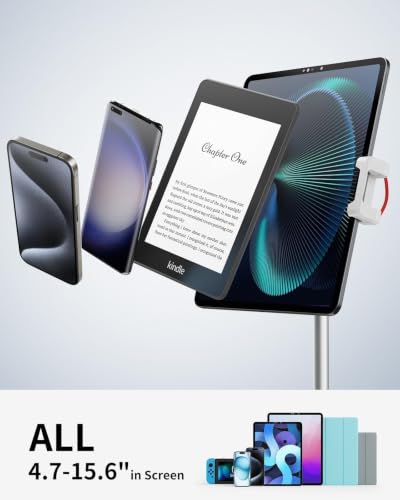 SAIJI iPad Stand for Desk - Height Adjustable & Weighted Base Phone Holder - color: Silver
