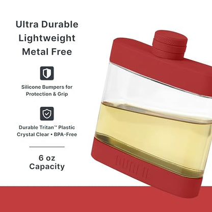 DUALIE 6 oz Hip Flask for Liquor - Shatterproof Alcohol Flasks with Clear Tritan Plastic and Silicone Grip - Flask Gift for Men & Women - Burnt Red - color: Burnt Red