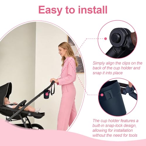 Cup Holder for Thule Glide 3/4/ Spring & Shine Stroller – Holds Stanley Cups, Bottles & Cans, Lightweight Clip-On Drink Holder Attachment, No-Tool Installation