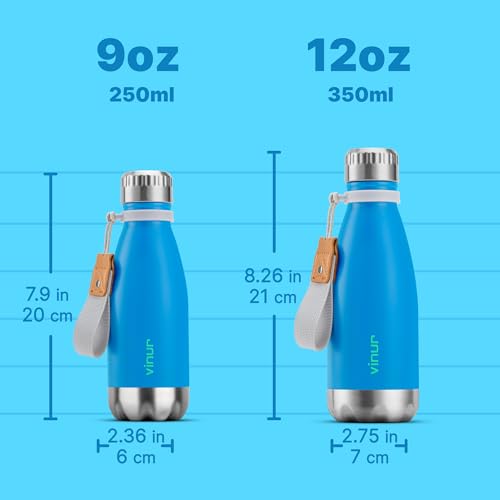 Kids Water Bottle-9 oz Leak Proof Insulated Water Bottle with Carry Rope - color: Sky Blue, size: 9 Ounces