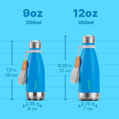 Kids Water Bottle-9 oz Leak Proof Insulated Water Bottle with Carry Rope - color: Sky Blue, size: 9 Ounces