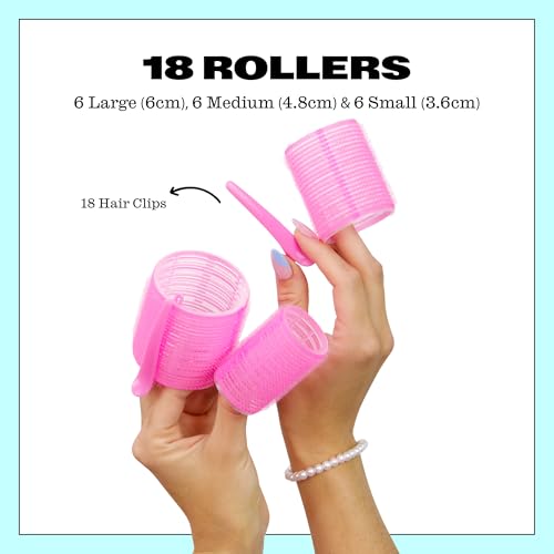 Trademark Beauty Self-Grip Hair Rollers - Lasting Defined Curls, Extra Hold, All Hair Types, Bouncy Blow Out, Self-Grip Rollers - Pink, (Pack of 18) - size: Medium