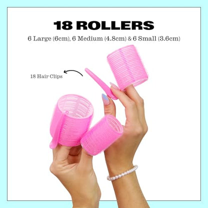 Trademark Beauty Self-Grip Hair Rollers - Lasting Defined Curls, Extra Hold, All Hair Types, Bouncy Blow Out, Self-Grip Rollers - Pink, (Pack of 18) - size: Medium