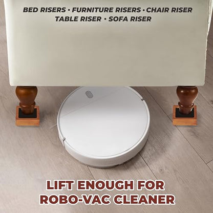 Bed Risers, Furniture Risers (Set of 8-Height 1") Can be Adjusted to 2'' 3''or 4'', Lifts Furniture Risers, Solid Natural Wood Risers, Non-Slip Recessed Hole (Square-Light Brown Color) - color: Square-light Brown Color
