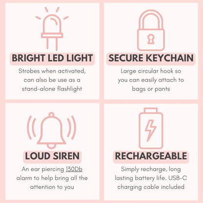 Securityman Personal Safety Alarm for Women | Self Defense Keychain (Loudest 130dB Siren and SOS Strobe Light) Everyday Security Personal Alarm Protection Device (Pink) - color: Pink