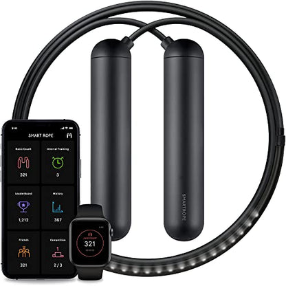[Tangram Factory] Smart Rope - LED embedded Jump Rope - See your fitness data in MID-AIR - color: Black, size: Large