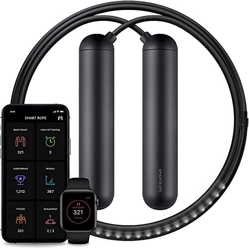[Tangram Factory] Smart Rope - LED embedded Jump Rope - See your fitness data in MID-AIR - color: Black, size: Large