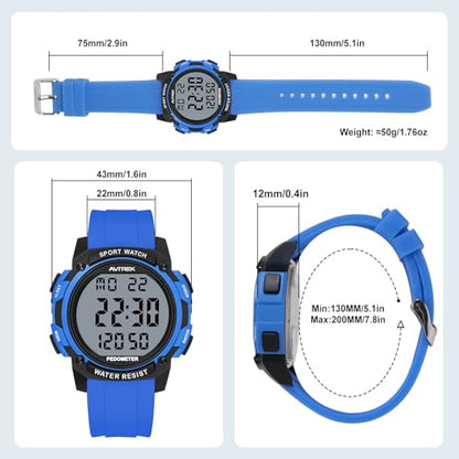 AVTREK Pedometer Watch for Walking Steps and Miles No Bluetooth/APP Needed - color: Blue