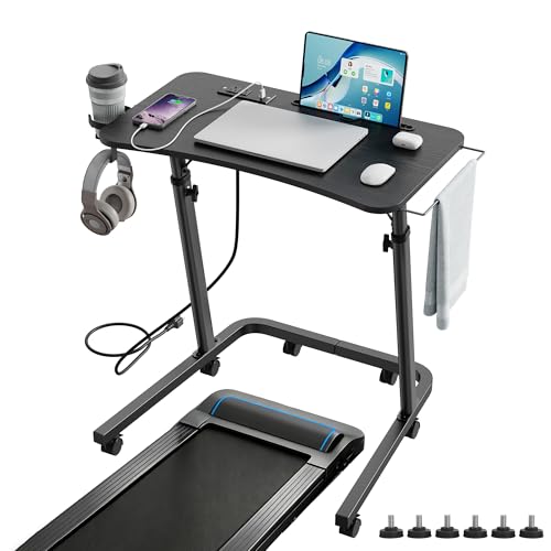 Adjustable Height Standing Desk for Walking Pad, Treadmill Desk with Wheels - color: Black