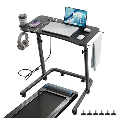 Adjustable Height Standing Desk for Walking Pad, Treadmill Desk with Wheels - color: Black