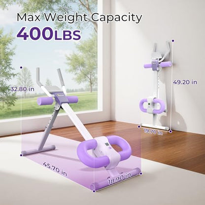 MR. CAPTAIN Ab Machine, Adjustable Ab Trainer Machine for Abs Workout at Home Gym, Foldable, LCD Monitor, Device Holder, 400 LBS, Abdominal Trainer for Stomach Workout - style: Purple