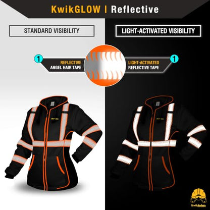 KwikSafety Women's Fleece Safety Hoodie Class 3 ANSI OSHA PPE - color: Black, size: XX-Large
