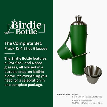 12oz Green Flask with 4 Shot Glasses for Sharing – Stainless Steel with Waterproof Leather Case, Leakproof, Great Gift Idea, Reusable - color: Green, size: 12oz Standard