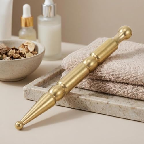 Brass Double-Headed Facial, Handheld Acupressure Roller Stick for Neck and Cervical Muscle Relaxation, Full-Body Relief Massage Tool