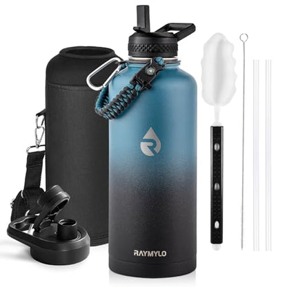 RAYMYLO Insulated Water Bottle 87 oz, Triple Wall Vacuum Stainless Steel - color: Indigo/Black, size: 87 Ounces