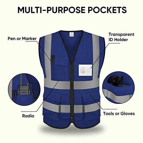 TICONN High Visibility Reflective Safety Vest for Men & Women, ANSI Class 2 - color: Blue, size: Large