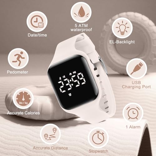 Kids Watches for Girls Boys Digital Sport Watch with Step Counter Pedometer Vibration Alarm Clock, No App Waterproof Fitness Tracker Kids Watch Boys Girls Teens Students Ages 5-16 - color: 021-E-Apricot