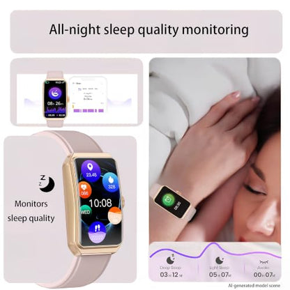 Fitness Tracker, 1.47" HD, Heart Rate SpO2, IP68 - Gold Pink - color: Gold Case w/ pink Band
