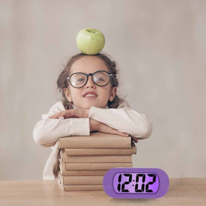 Plumeet Kids Alarm Clock Large Digital LCD Travel Alarm Clocks with Snooze and Night Light - Ascending Sound and Handheld Size - Best Gift for Kids (Purple) - color: Purple