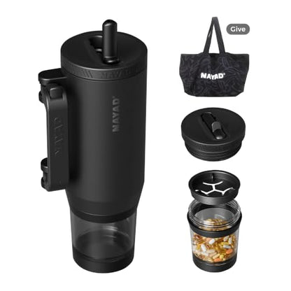 23oz Insulated Tumbler with Foldable Handle & 10oz Snack/Pill Container - color: black