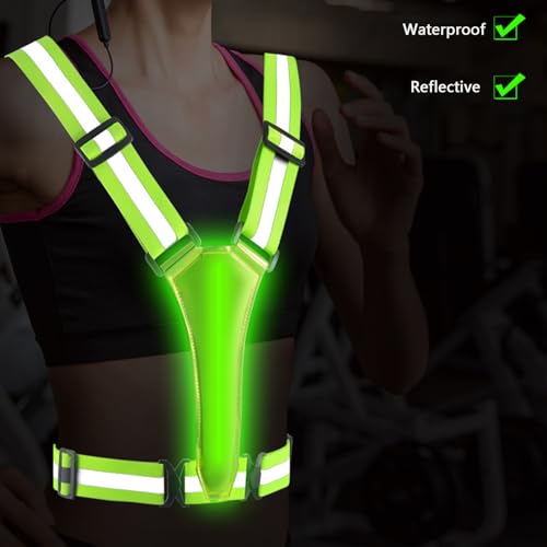 Led Reflective Vest, USB Rechargeable Light Up Running Gear, High Visibility Night Running Vest with Adjustable Waist/Shoulder for Women Men Kids