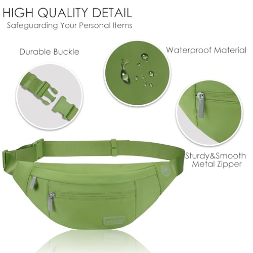 Large Crossbody Fanny Pack Belt Bag with 4-Zipper Pockets,Khaki Green - color: Khaki Green