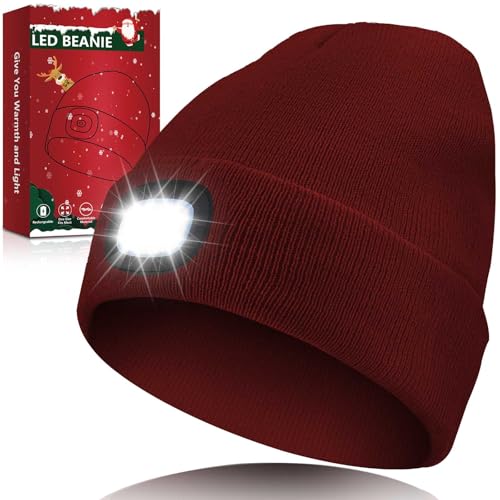 LED Beanie with Light Unisex, Gifts for Men Women, Winter Caps - color: Red