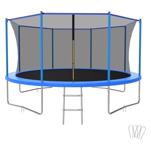 ACWARM HOME 10FT/12FT/14FT Trampoline for Kids and Adults - Outdoor Trampoline with Safety Net - Anti Rust - ASTM Approved - Blue