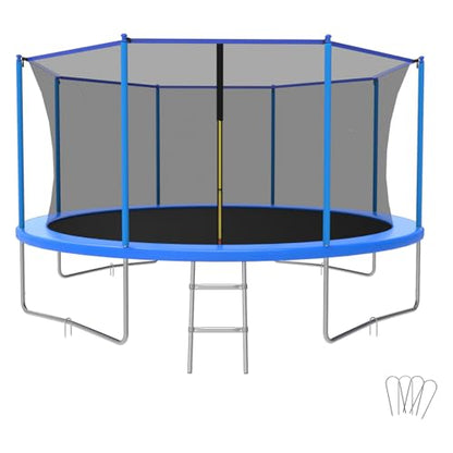 ACWARM HOME 10FT/12FT/14FT Trampoline for Kids and Adults - Outdoor Trampoline with Safety Net - Anti Rust - ASTM Approved - Blue