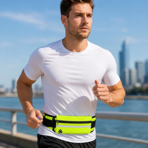 Slim Running Belt Fanny Pack, Adjustable Waist Pack Phone Holder, Sweatproof Runners Pouch for Jogging, Workout, Travel, Neon - color: Green