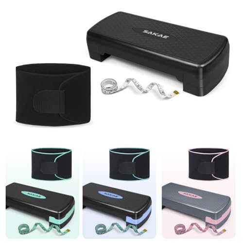 SAKAE Aerobic Step Platform Set with Waist Trimmer & Measuring Tape, Exercise Steppers for Home Exercise Fitness, Adjustable Height 2 Level Risers Workout Step Platform Trainer, Multiple Colors - color: Black