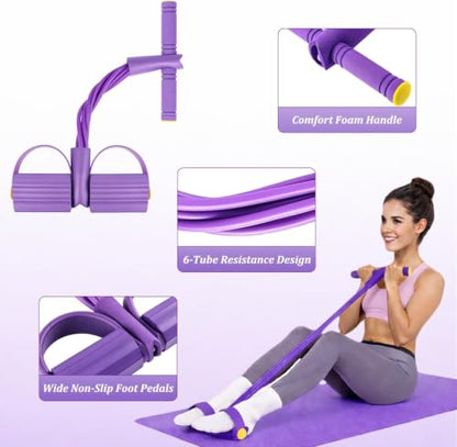 Resistance Bands with Handles, 6-Tube Foot Pedal, Natural Rubber Ankle Puller for Sit-ups & Full Body, Portable Home Gym Strength for Legs, Arms.