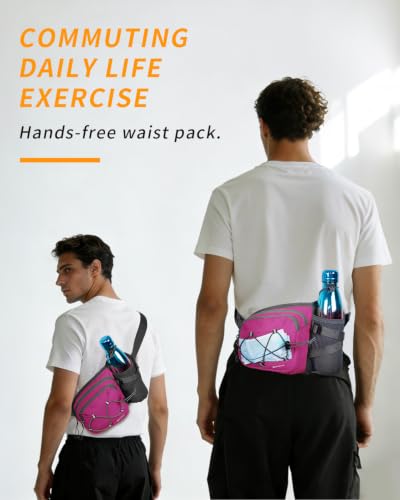 sportsnew Hydration Waist Pack with Water Bottle Holder, 2L Large Fanny Pack for Running Hiking Dog Walking, Water-Resistant Crossbody Waist Bag for Men Women - color: Deep Pink