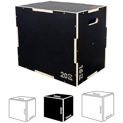 Fitvids Non-Slip Wooden Plyo Box Jump Exercise Platform, Plyometric Workout Equipment for Home Gym, Training Step Box, Multiple Sizes - size: 24" x 20" x 16"