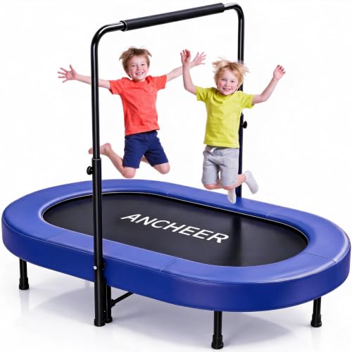 ANCHEER Trampoline for Kids, Toddler Trampoline Indoor Sports and Outdoor Games 56" Kids Rebounder 220LBS Capacity with Adjustable Safety Handrail Foldable Jumper for Boys and Girls - color: Deep Blue