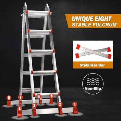 Soctone Ladder, A Frame Extension Ladder, 17.7 Ft Multi Position Ladder - size: 17.7 Ft