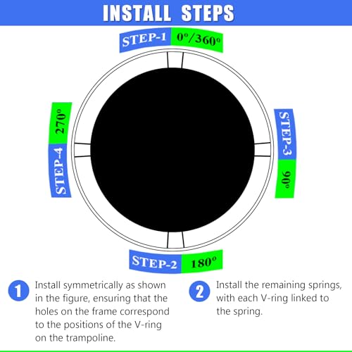 Trampoline Mat, Dia:60"/80", Fits 6FT/8FT Frame, with 36/42/48 V-Rings for Choose and Spring Tool, Reinforce, UV-Resistant, Not Include Spring - size: Fit 8 FT FRAME, style: 80" Diam | 48 V-Rings | Fits 5.5" SpringsLength