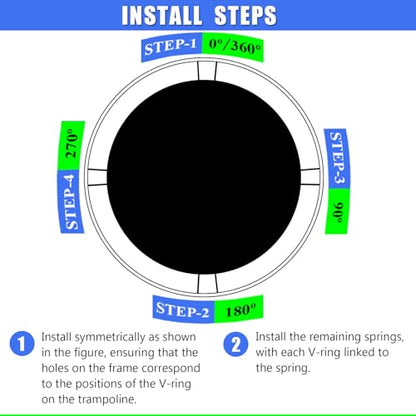 Trampoline Mat, Dia:60"/80", Fits 6FT/8FT Frame, with 36/42/48 V-Rings for Choose and Spring Tool, Reinforce, UV-Resistant, Not Include Spring - size: Fit 8 FT FRAME, style: 80" Diam | 48 V-Rings | Fits 5.5" SpringsLength