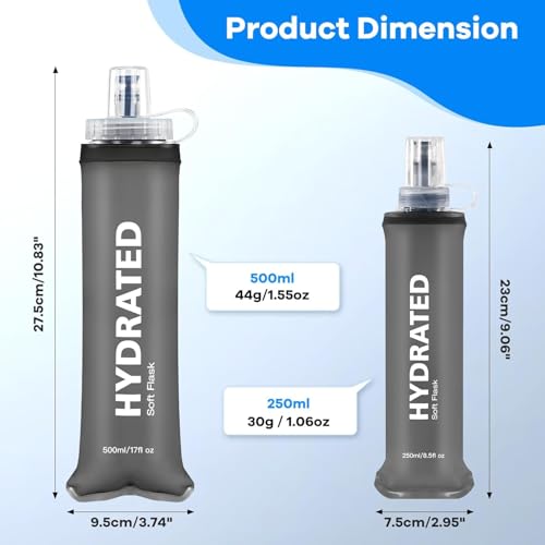 WEMEET 2Pack Soft Flask, 8.5oz Collapsible Soft Water Bottle, 250ml Foldable TPU Bottles for Hydration Pack BPA-Free, Running Lightweight Water Bottle for Hiking Cycling Climbing Running - style: 250ml